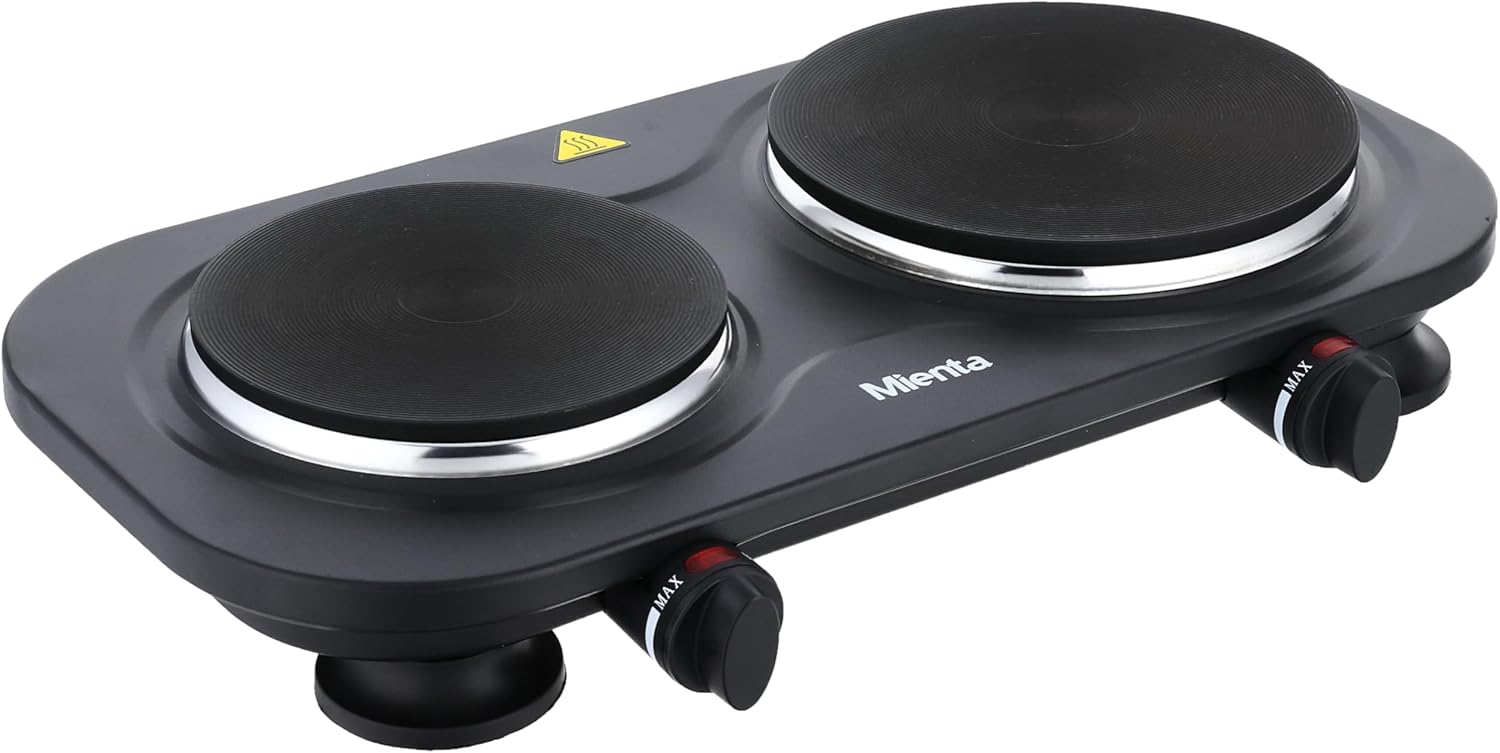 Mienta Electric Hot Plate , 2 Plates Burners , 2500 Watt Black - HP41225A