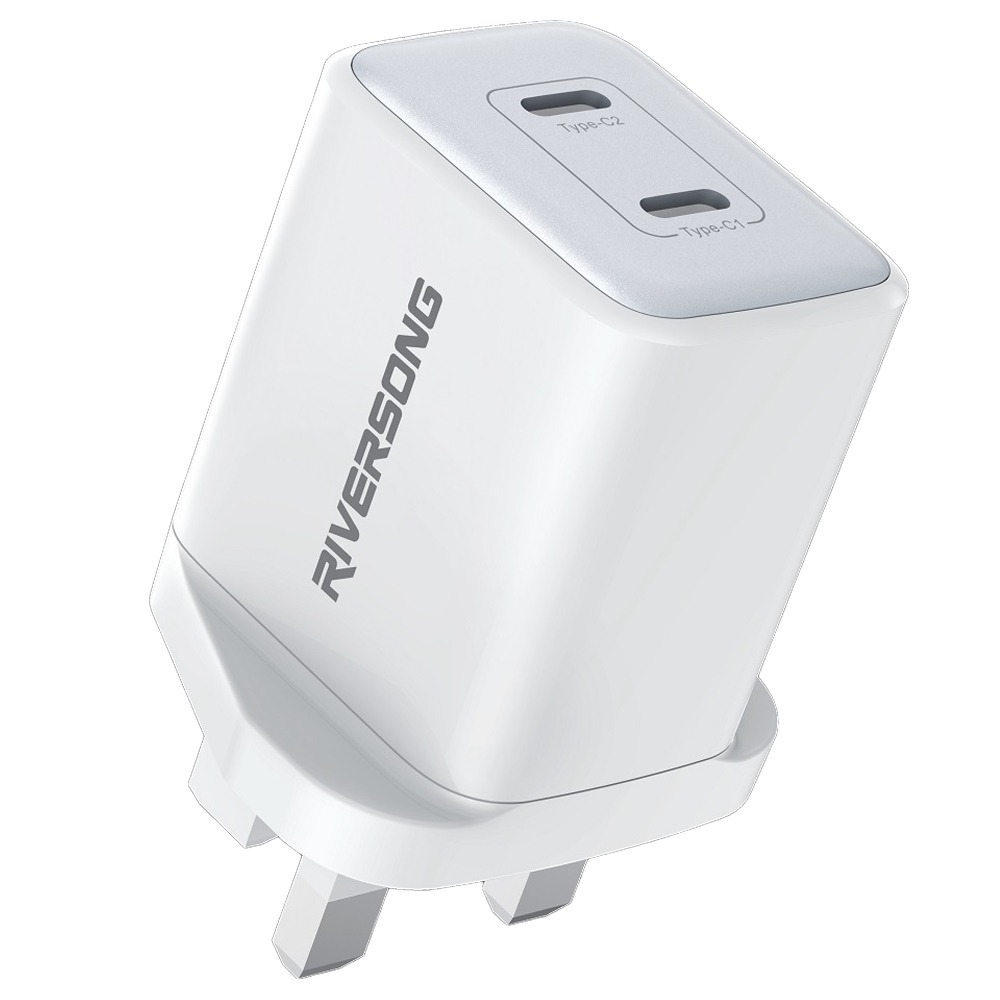 Riversong Powerkub Wall Charger , 2 Ports Type C , 45 Watt White - AD138