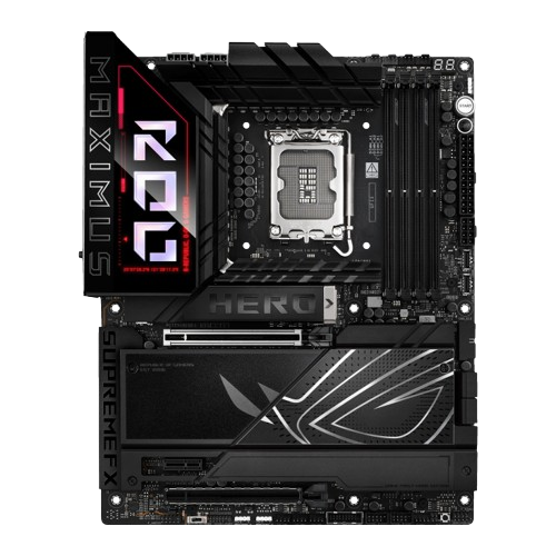 ماذر بورد اسوس روج ستريكس ماكسيمس Z890 هيرو، شريحة انتل Z890، مقبس LGA1851، معالجات انتل كور الترا سيريس 2، تصميم ATX، ذاكرة DDR5، واي فاي 7 