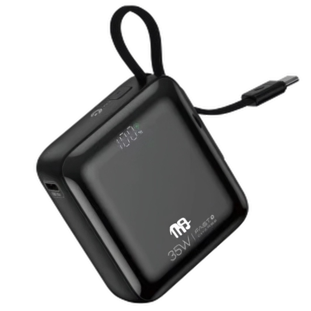 Nine Nexcharge Power Wired Power Bank with Built-in Cable , 10000 mAh 2 Ports , Black