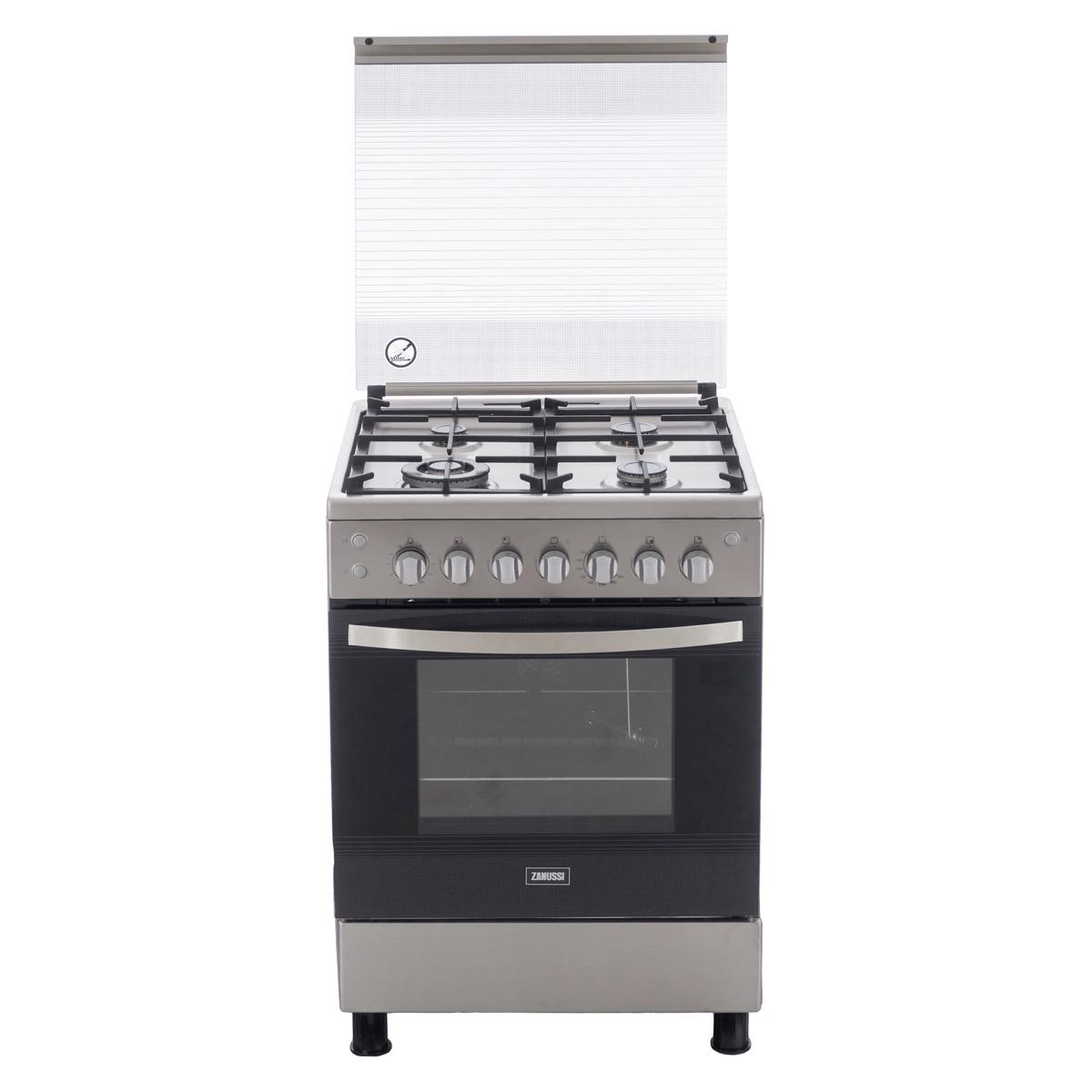Zanussi cool cast Gas Cooker , 4 Burners , Silver - ZCG61296XA