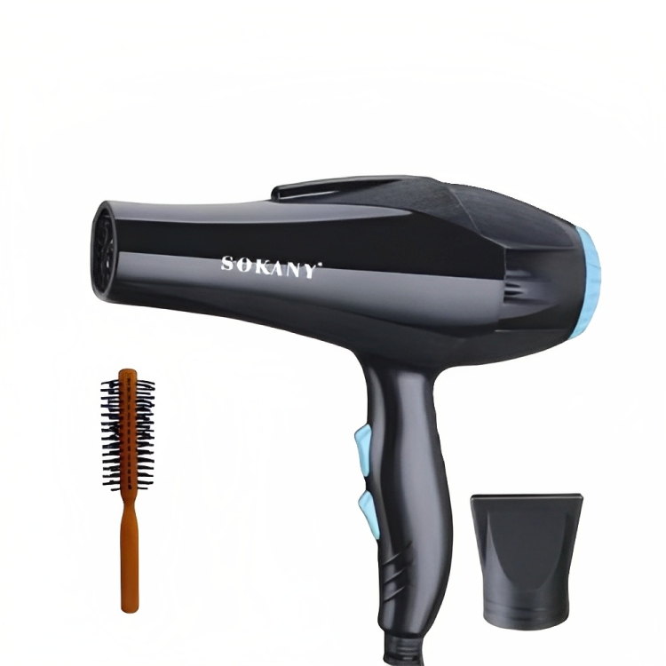 Sokany Hair Dryer with Wood Brush 2300 Watt , Black - HS-3618