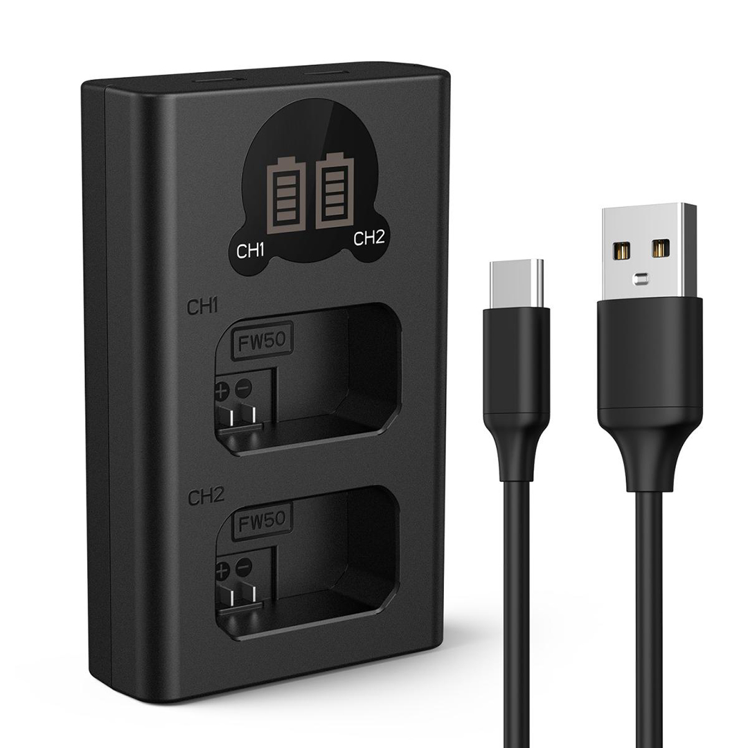 K&F Concept NP-FW50 Camera Battery Charger forSony NP-FW50 Batteries for A7, A7R, A7S, A6000 Series, RX10, and NEX-3/5/7 Cameras ,Black - KF28.0009V1