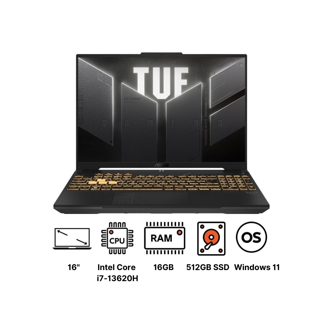 Asus TUF F16 Notebook FX607VU-RL007W Laptop ,Intel Core i7-13620H 16 Inch ,512 GB SSD ,16 GB ,NVIDIA GeForce RTX 4050 ,Windows 11 - Mecha Grey