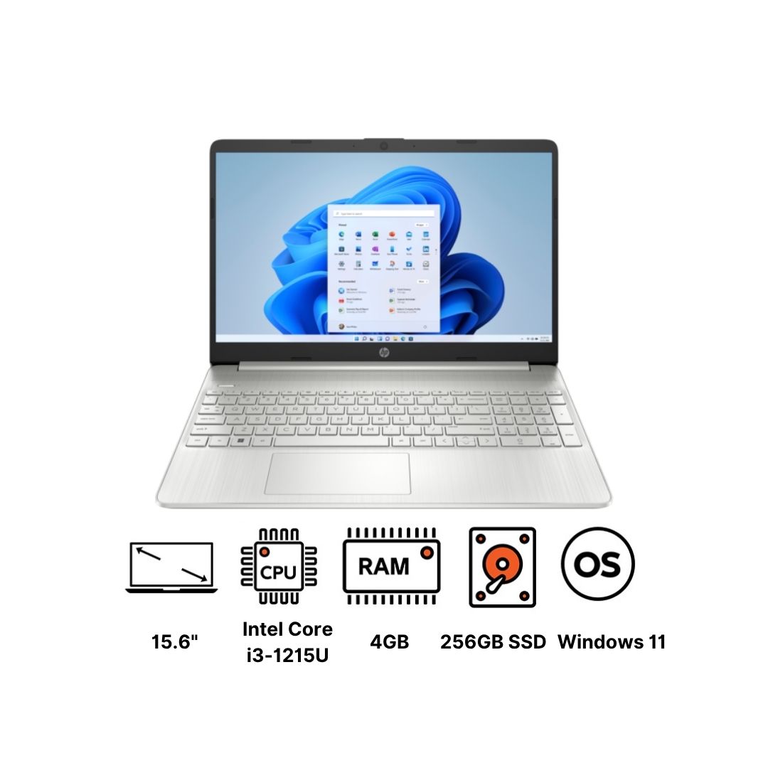 Hp 15S-FQ5046NE Laptop ,Intel Core i3-1215U 15.6 Inch ,256 GB SSD ,4 GB ,Intel UHD Graphics ,Windows 11 - Natural Silver