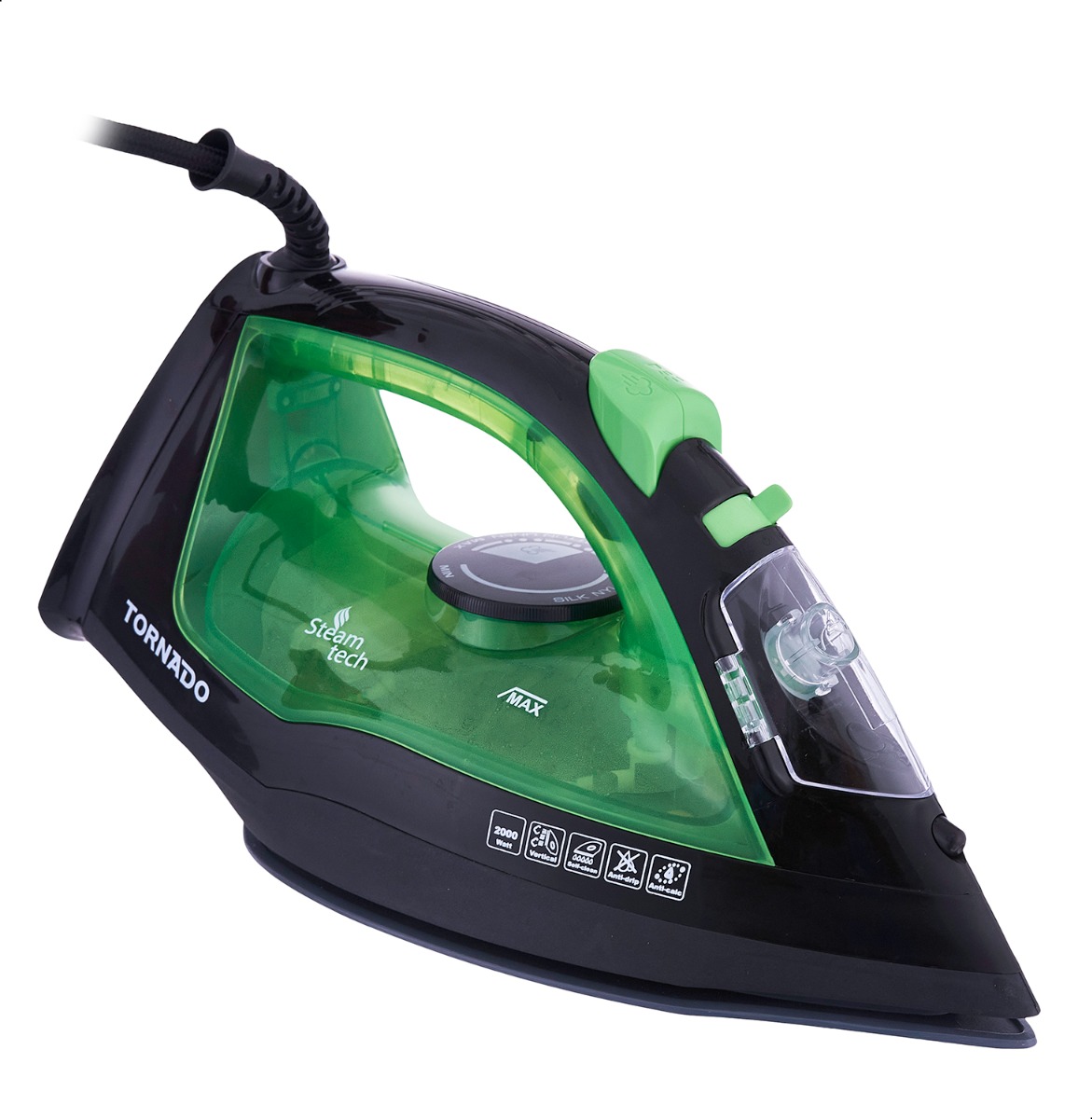 Tornado Steam Iron , 2000 Watt , Green Black - TST-2000C