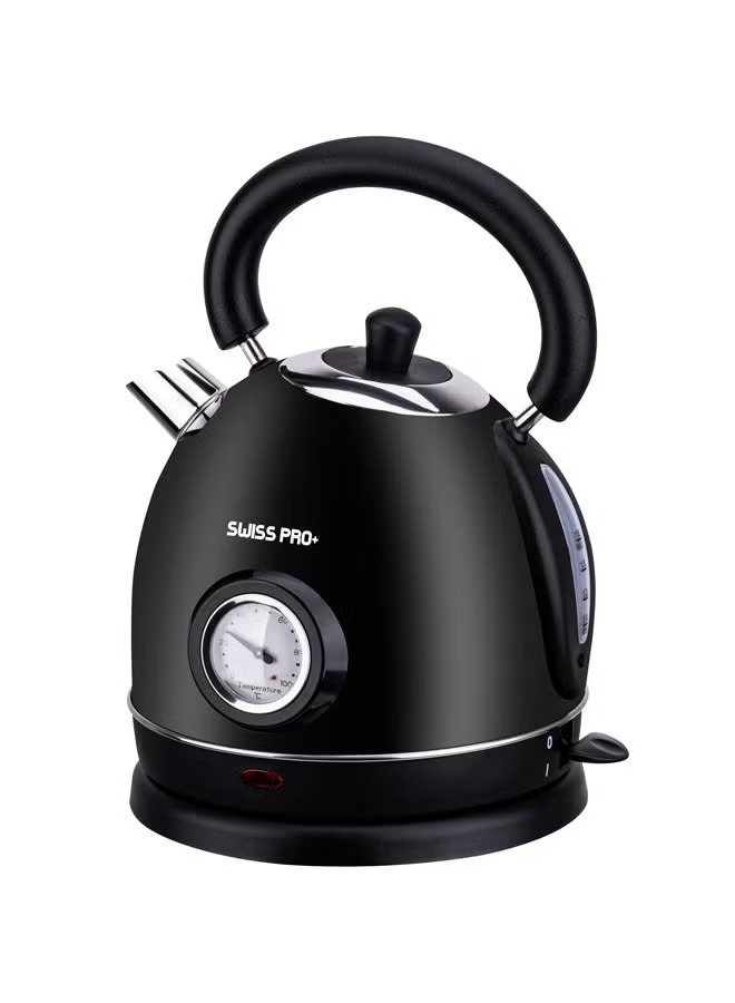 Swiss Pro Plus Retro 304 Stainless steel body with spray painting Electric Kettle , 1.8 Liter 1850 Watt , Black - SP-WK2200W