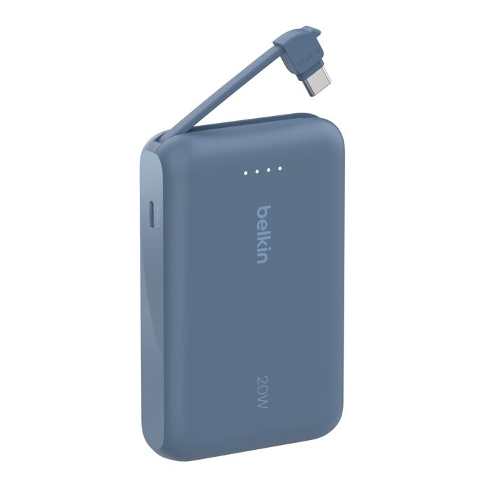 Belkin BoostCharge Wired Wired Power Bank with Built-in Cable , 10000 mAh 1 Ports , Blue