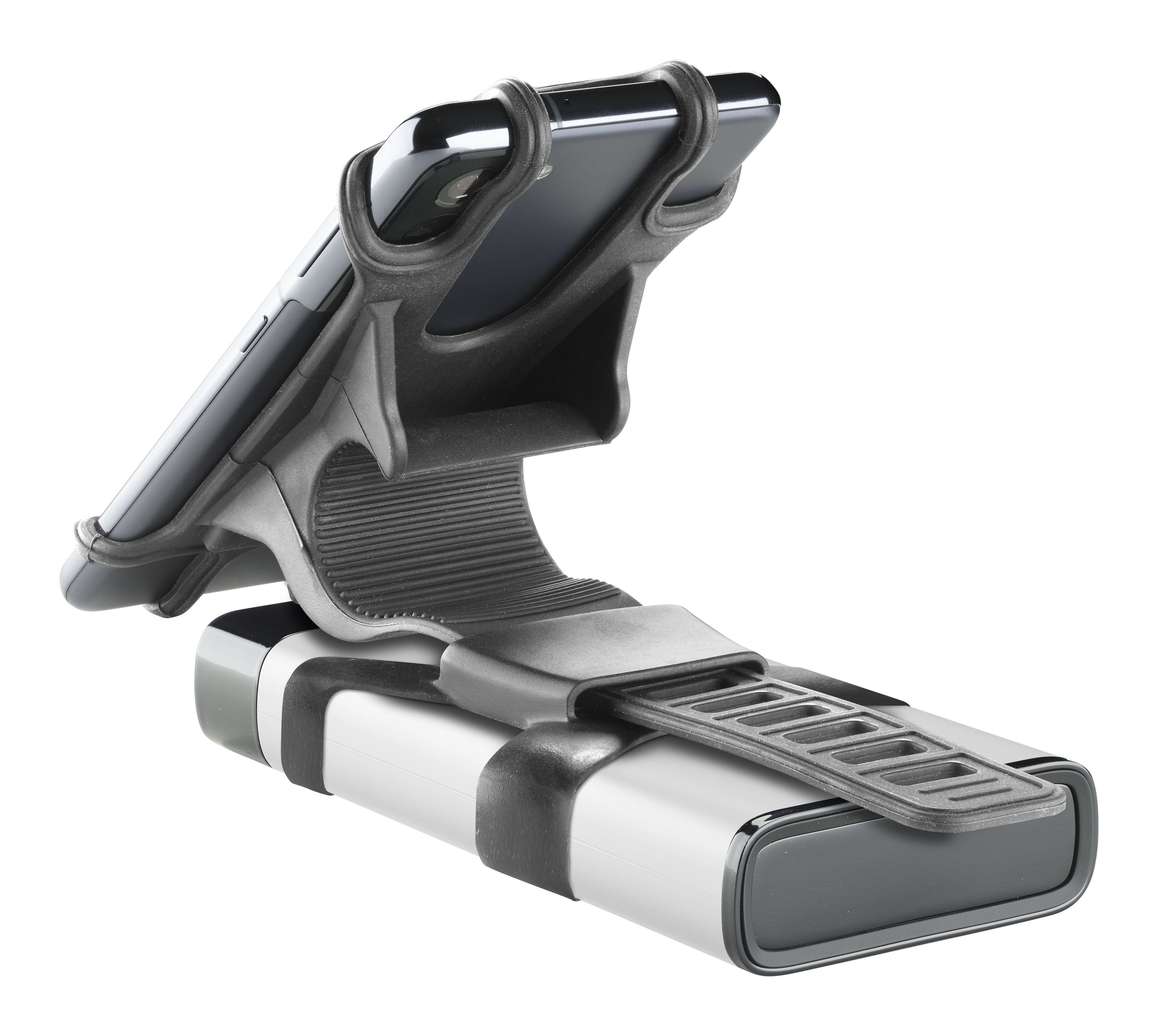 Cellularline Scratch-proof silicone Mobile Bike Holder for Smartphones up to 6.7 inch, and power banks up to 13x17 cm , Black